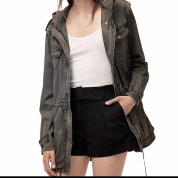 TALULA Aritzia Utility Jacket Light 100% Cotton Distressed Grey Oversized XXS - Picture 1 of 11